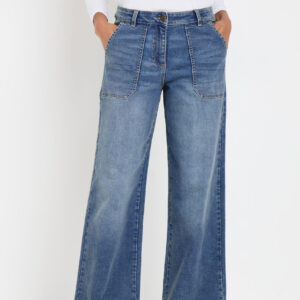 Blue Mid Wash Carpenter Wide Leg Jeans