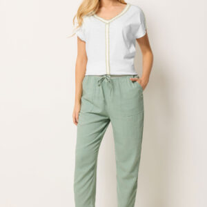 Sage Green Linen Cropped Trousers