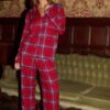 M&Co Red Soft Touch Check Wide Leg Pyjama Set