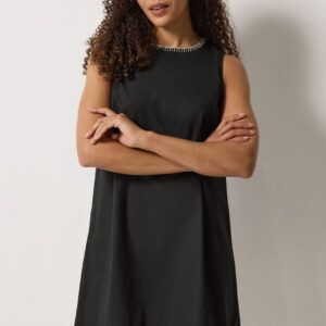 Black Contrast Trim Cotton Shift Dress