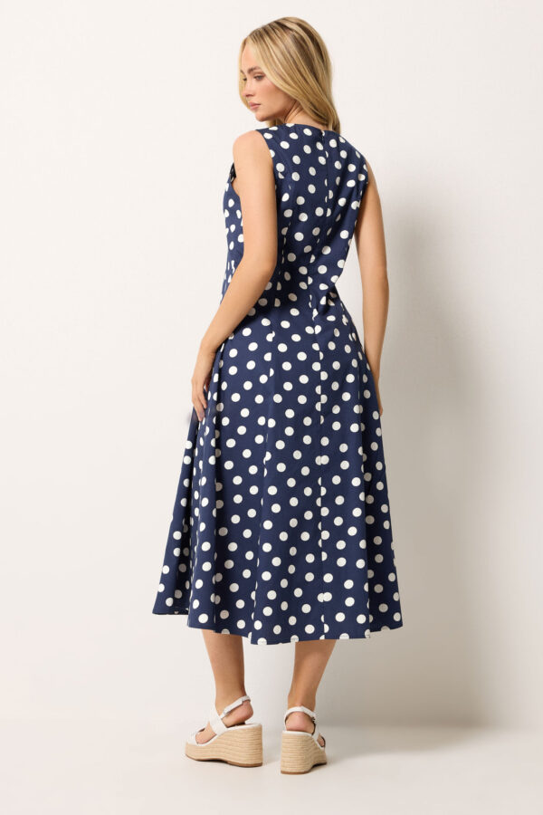 Navy Blue Polka Dot Fit & Flare Cotton Maxi Dress