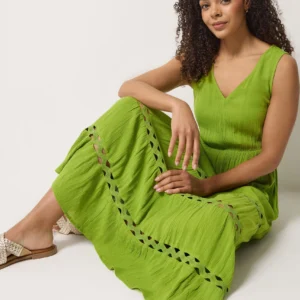 Green Sleeveless Tiered Maxi Dress