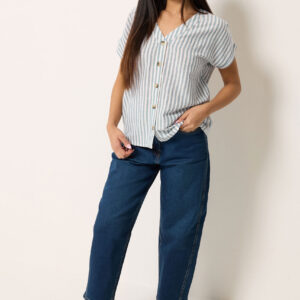 Petite Blue & White Stripe Blouse