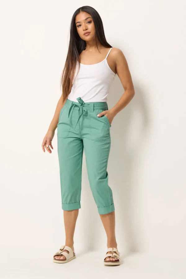 Green Cool Cotton Poplin Cropped Trousers