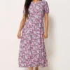 Petite Berry Purple Floral Short Sleeve Midi Dress