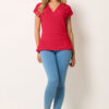 Red Grown-on Sleeve Cotton Wrap Top