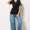 Black Mesh Short Sleeve Wrap Top