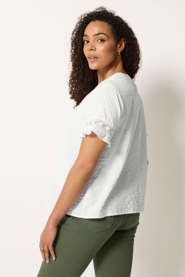 Ivory White Embroidered Cotton Ruffle Top