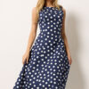 Navy Blue Polka Dot Fit & Flare Cotton Maxi Dress