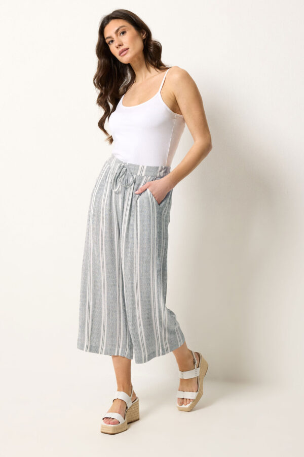 White Stripe Cropped Wide Leg Trousers