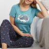 M&Co Blue 'Purrfect' Cotton Wide Leg Pyjama Set