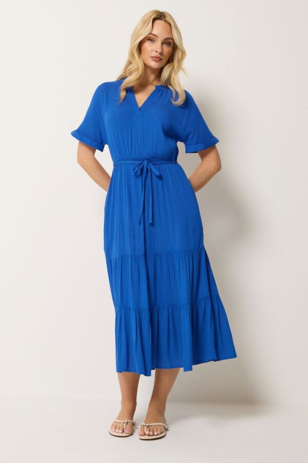 Cobalt Blue Tiered Tie Waist Midi Dress