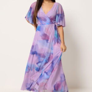 Petite Pink Blurred Floral Wrap Maxi Dress