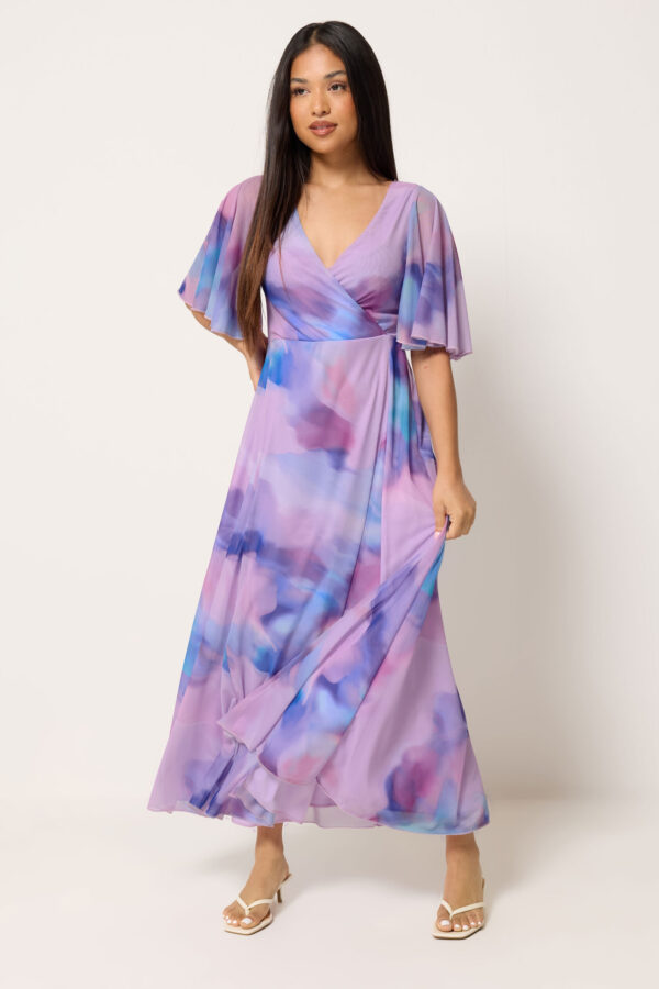 Petite Pink Blurred Floral Wrap Maxi Dress