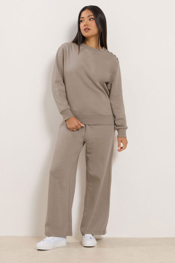 Petite Mocha Brown Button Detail Sweatshirt