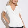 White & Navy Short Sleeve Wrap Tops