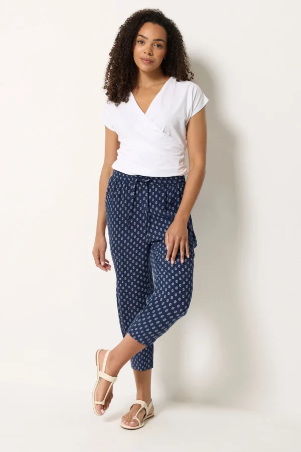 7c543525-876f-45_503172_B Navy Blue Dobby Cropped Trousers