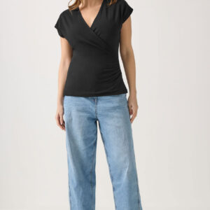 M&Co Black Short Sleeve Wrap Top
