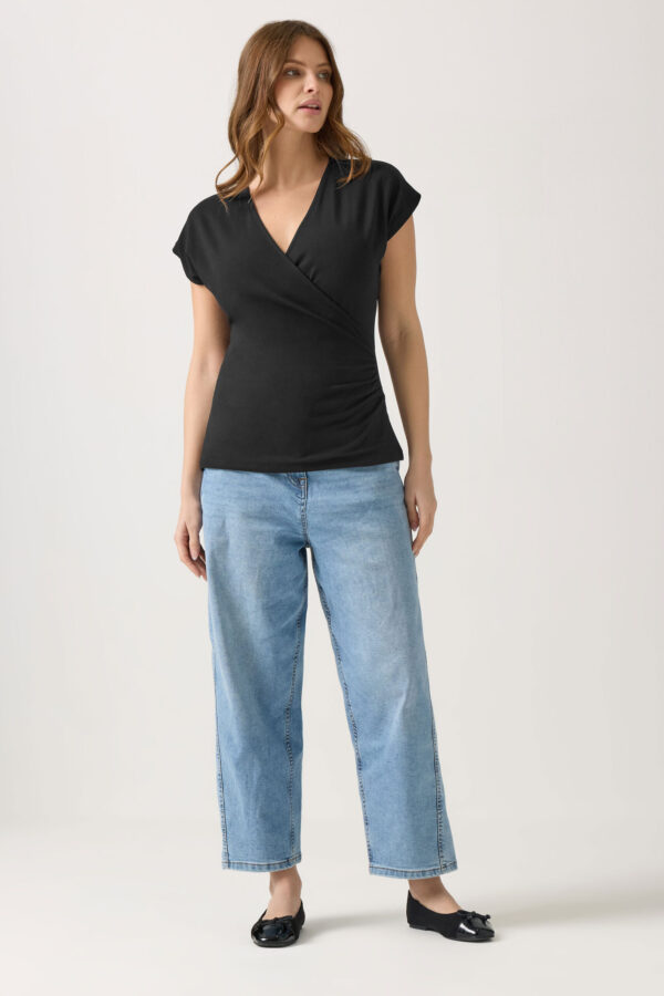 M&Co Black Short Sleeve Wrap Top