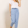 Blue Lightwash Denim Cropped Cotton Trousers