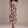Mocha Brown Polka Dot Side Twist Midi Dress
