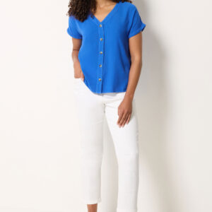 Cobalt Blue Button Front Blouse