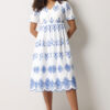 White & Blue Broderie Cotton Midi Dress