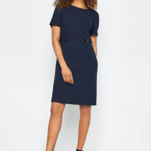 Navy Blue Button Detail Tailored Dress