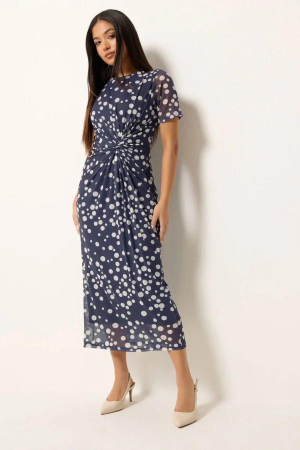8de83a75-4707-49_521284_B Petite Blue Polka Dot Twist Front Mesh Maxi Dress