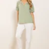 Sage Green Broderie Cotton T-Shirt