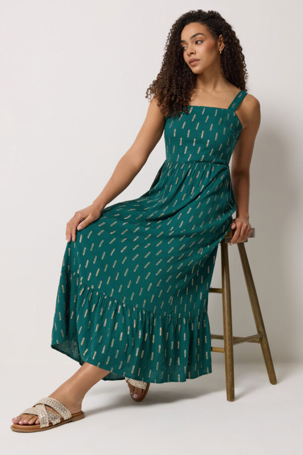 Teal Green Foil Detail Maxi Dress