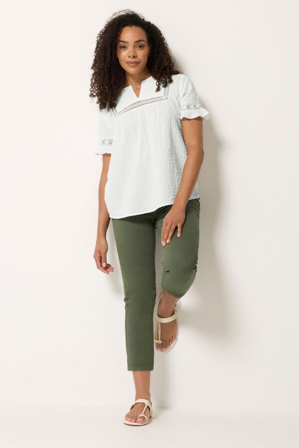 Ivory White Embroidered Cotton Ruffle Top
