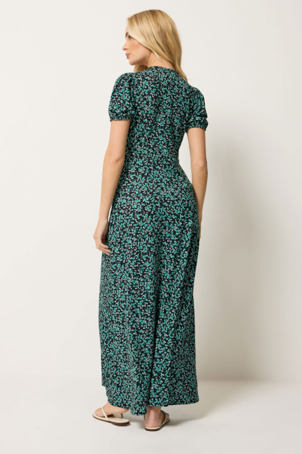 Teal Green Ditsy Floral Print Wrap Dress