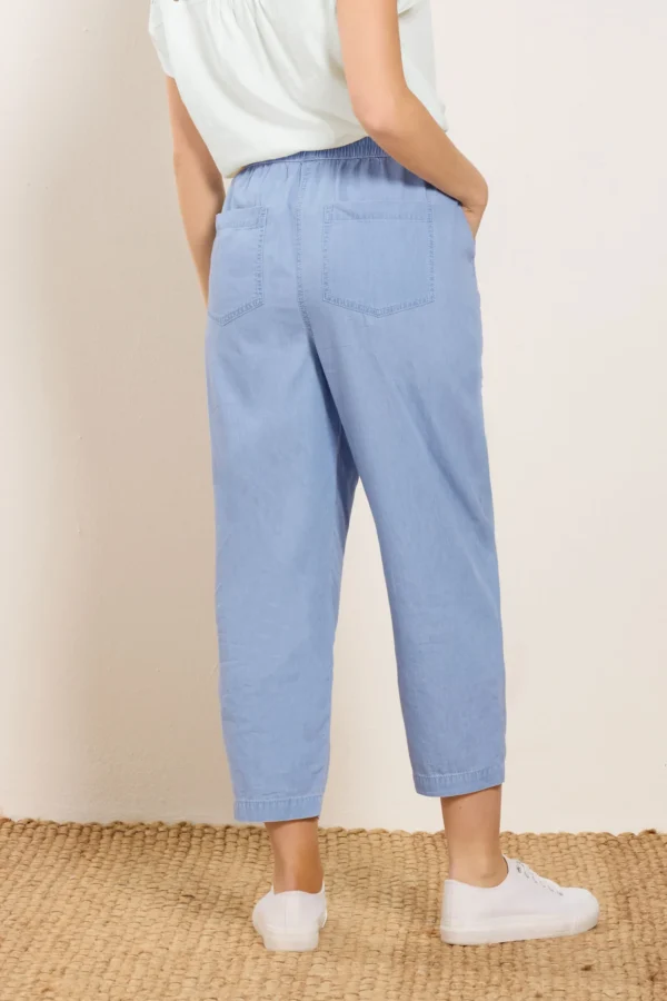 Blue Lightwash Denim Cropped Cotton Trousers