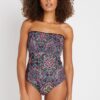 M&Co Black Tile Print Shirred Swimsuit