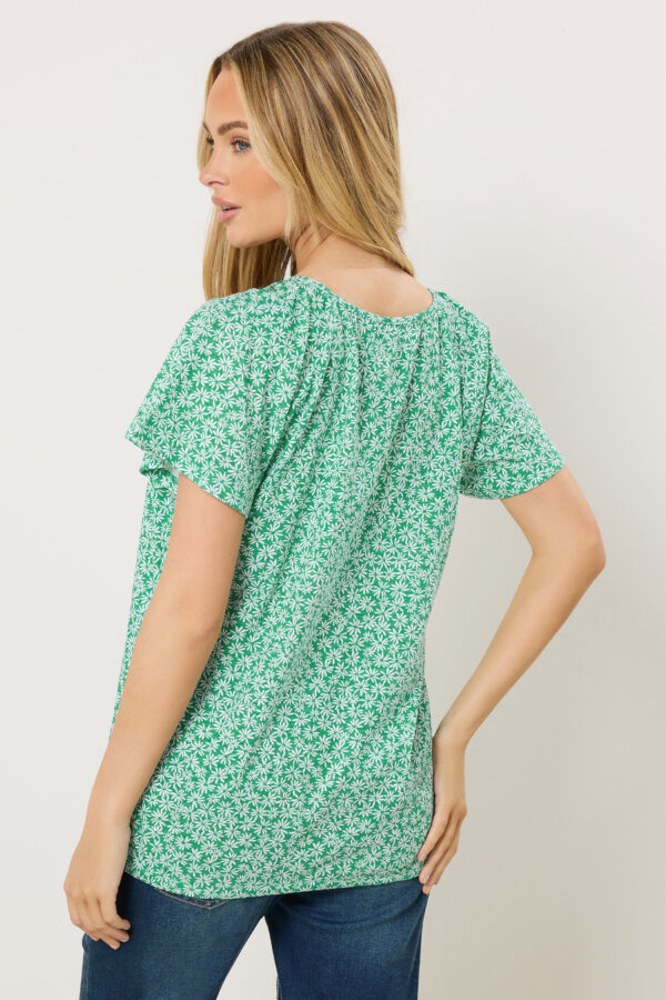 Green Floral Cotton Scoop Neck Top