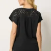 Black Broderie V-Neck Cotton T-Shirt