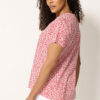 Red Floral Cotton Henley Top