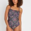 M&Co Black Tile Print Shirred Swimsuit