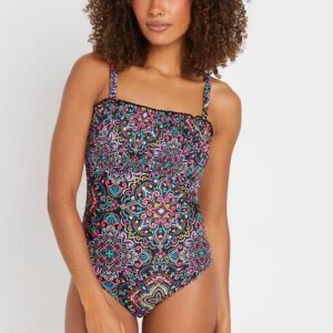 M&Co Black Tile Print Shirred Swimsuit