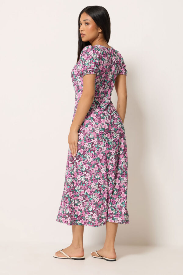 Petite Berry Purple Floral Short Sleeve Midi Dress