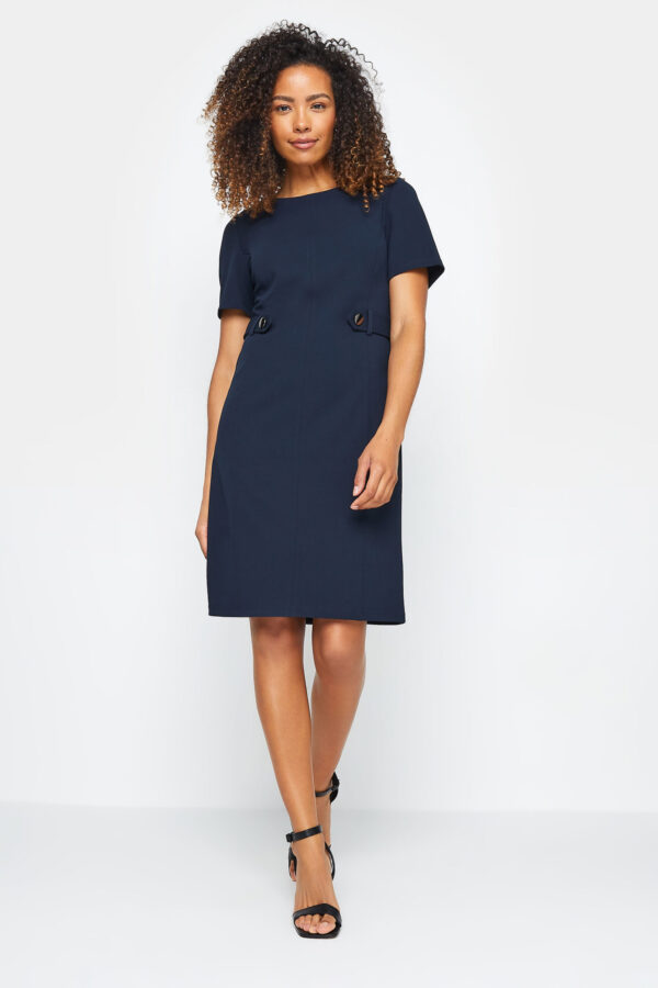 Navy Blue Button Detail Tailored Dress