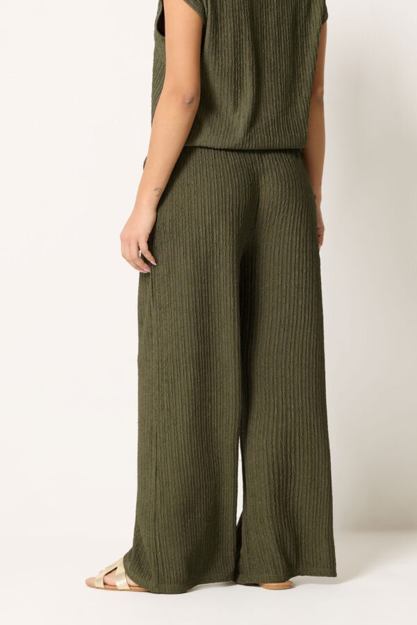 Petite Khaki Green Textured Wide Leg Trousers