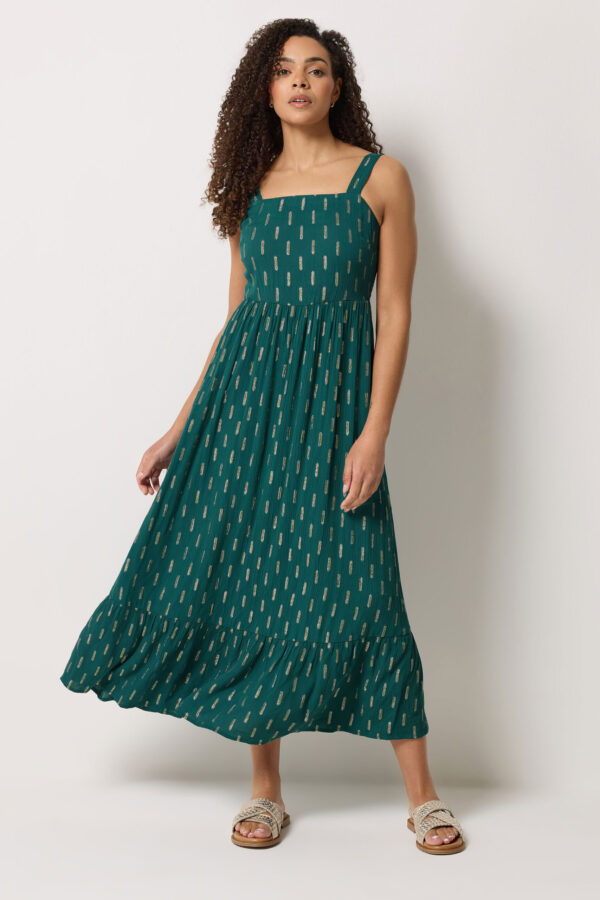 Teal Green Foil Detail Maxi Dress